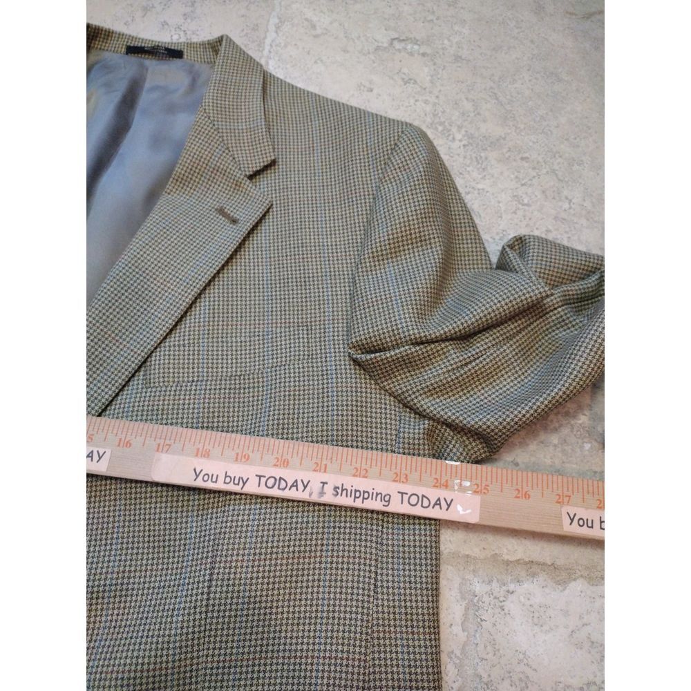 Hart Schaffner Marx Mens 48R Modern Blazer Jacket Coat Olive Plaid Check‎ Wool - Picture 8 of 10